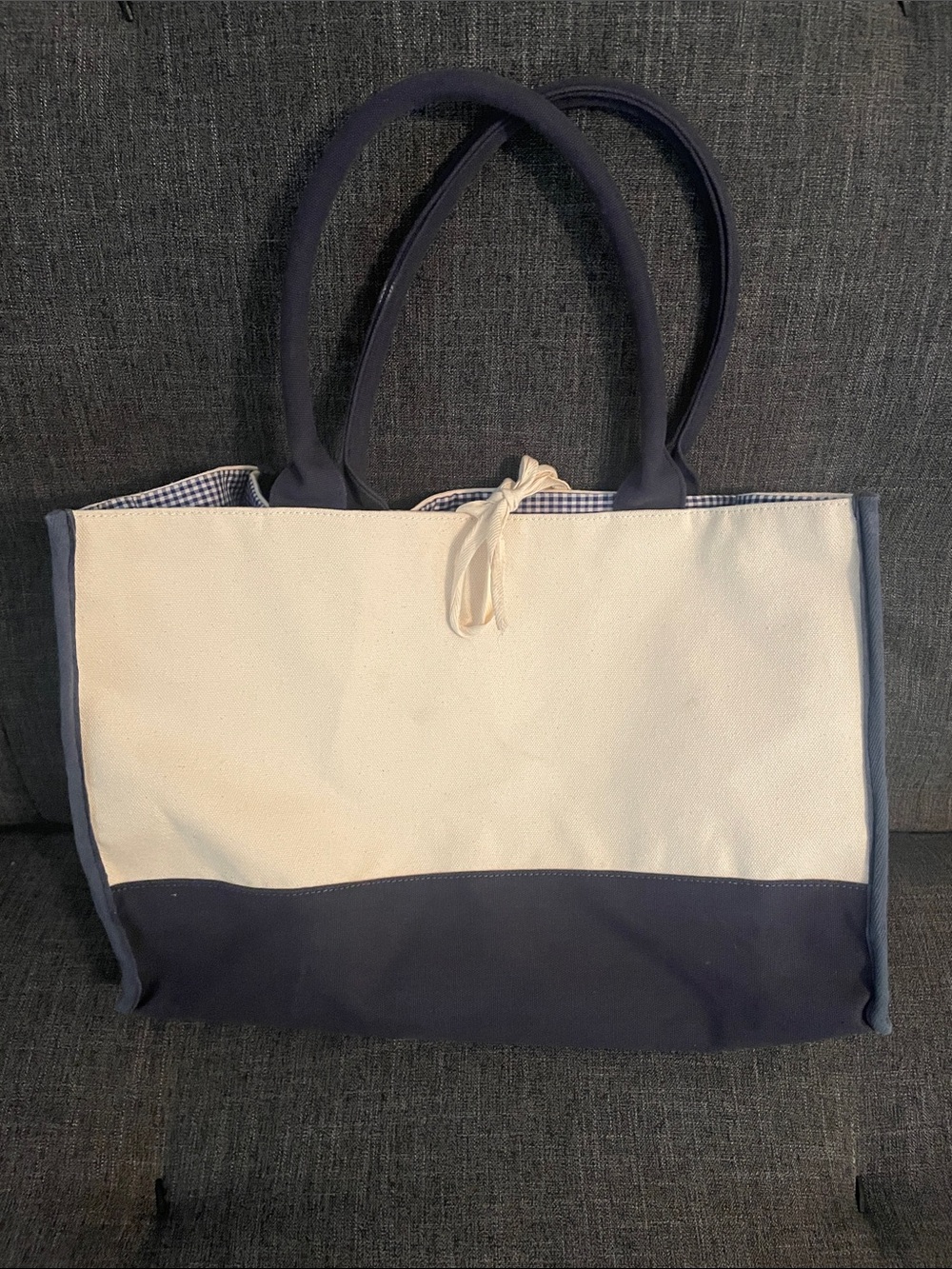 Boca Raton Navy and Cream Canvas Tote - Picture 4 of 5